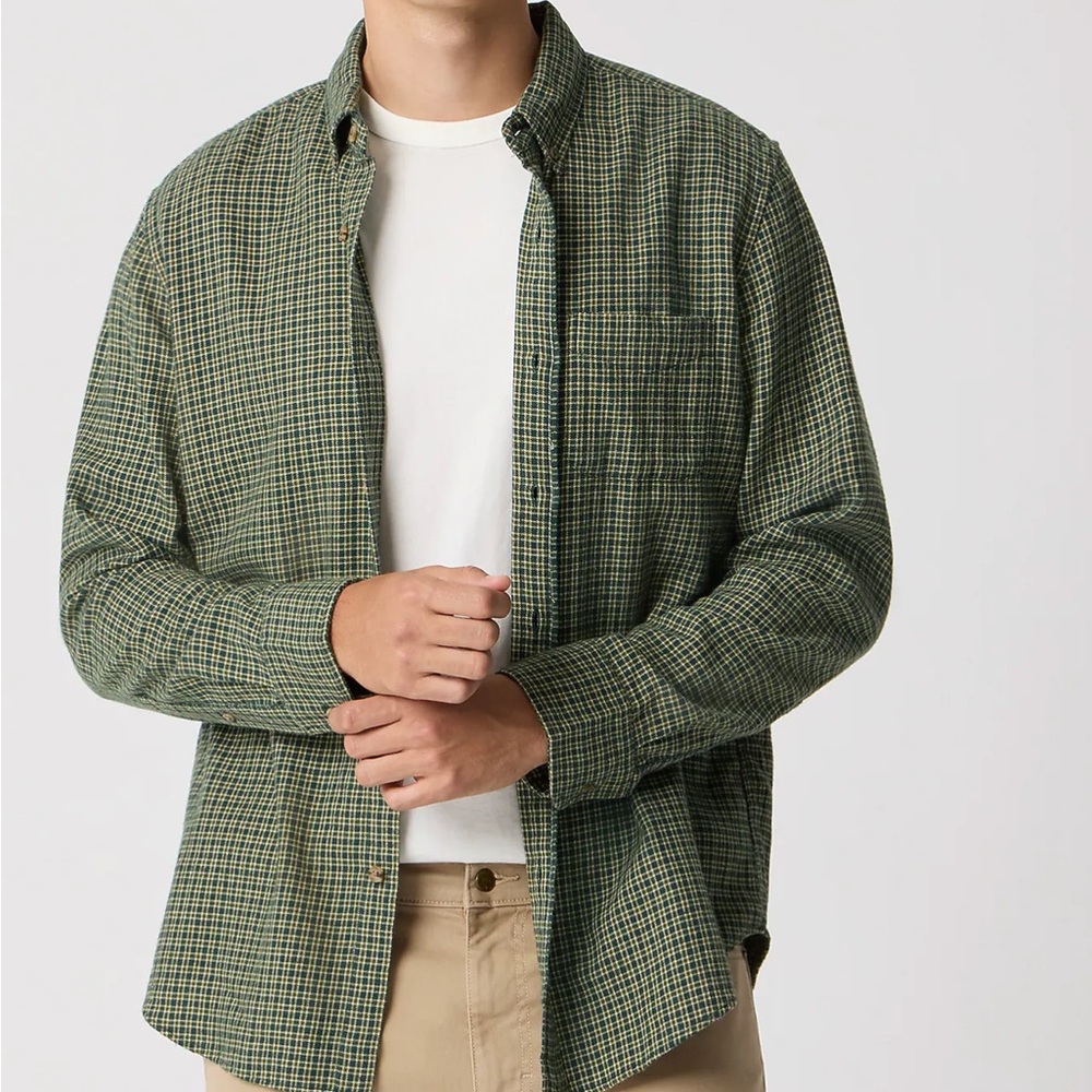 J. Crew Factory Men's Forest Green Multi 100% Cotton Flannel Shirt